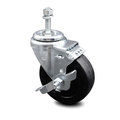 Service Caster 4 Inch Soft Rubber Wheel Swivel 3/8 Inch Threaded Stem Caster with Brake SCC SCC-TS20S414-SRS-TLB-381615